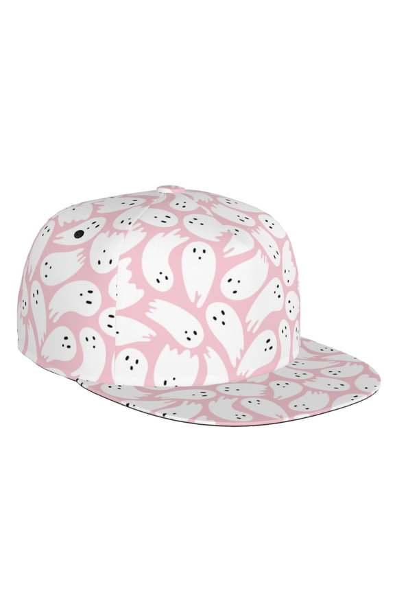 Flat Bill Trucker Hats for Women Men - pink ghost halloween fun Adjustable Flat Baseball Cap Snapback Hats Dad Hats for Men