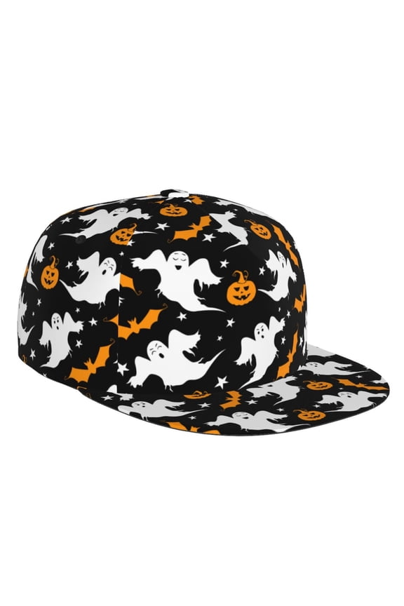 Flat Bill Trucker Hats for Women Men - pumpkins halloween ghost Adjustable Flat Baseball Cap Snapback Hats Dad Hats for Men