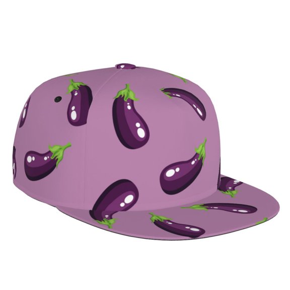 Flat Bill Trucker Hats for Women Men - purple Eggplant Pattern Adjustable Flat Baseball Cap Snapback Hats Dad Hats for Men
