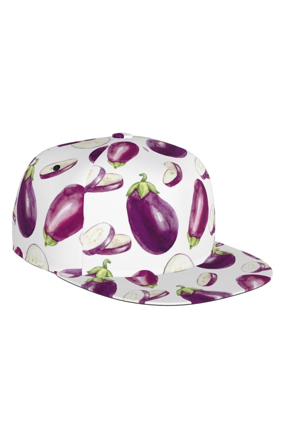Flat Bill Trucker Hats for Women Men - purple Eggplant slices Adjustable Flat Baseball Cap Snapback Hats Dad Hats for Men