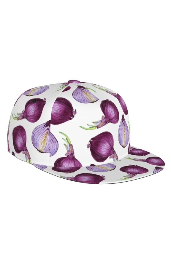 Flat Bill Trucker Hats for Women Men - purple Onion print Adjustable Flat Baseball Cap Snapback Hats Dad Hats for Men