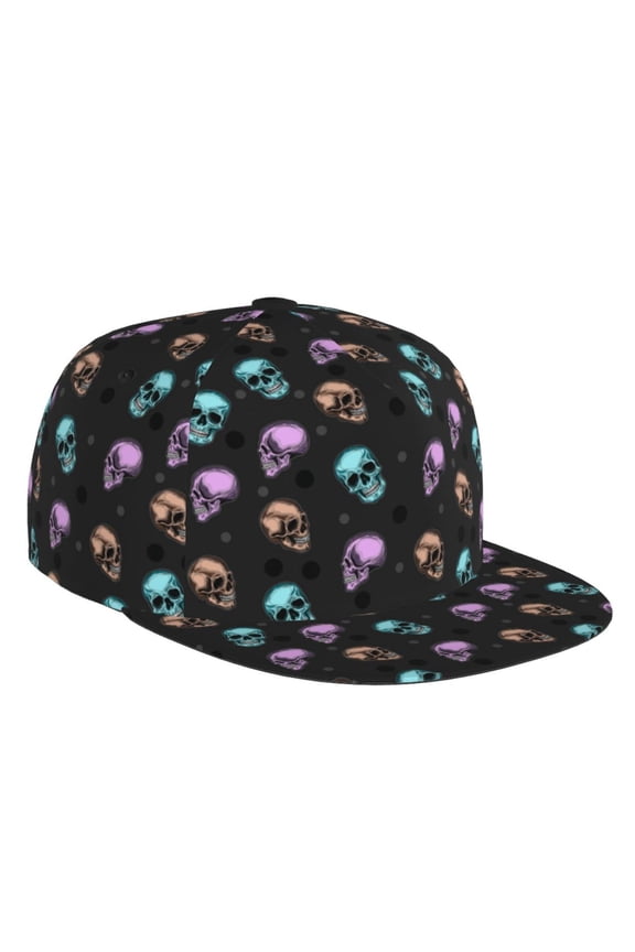 Flat Bill Trucker Hats for Women Men - purple cyan brown Skull Adjustable Flat Baseball Cap Snapback Hats Dad Hats for Men