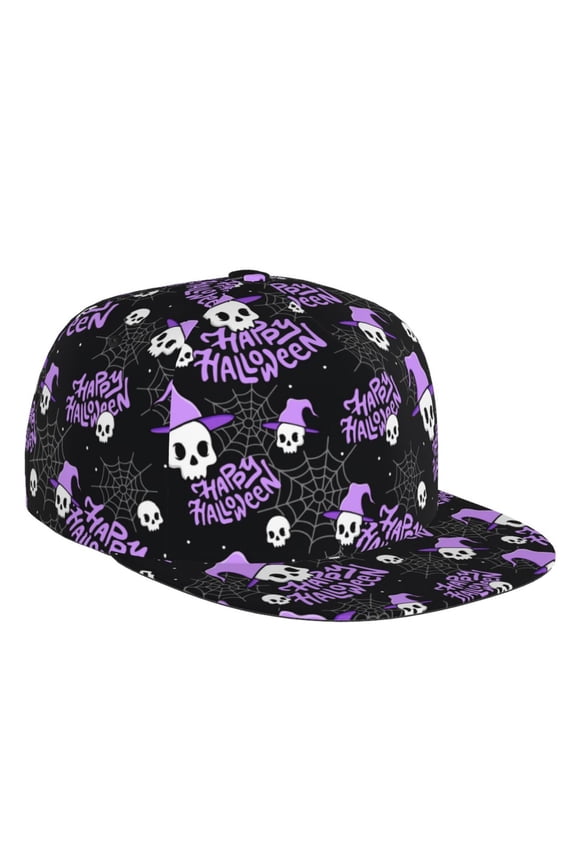 Flat Bill Trucker Hats for Women Men - purple halloween skull spiderweb Adjustable Flat Baseball Cap Snapback Hats Dad Hats for Men