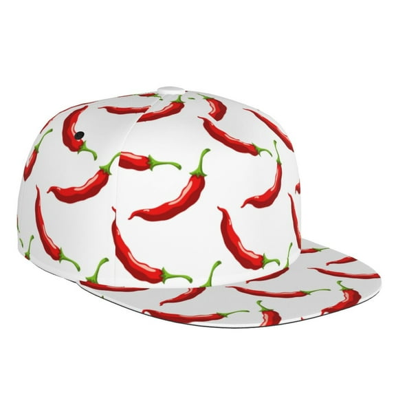 Flat Bill Trucker Hats for Women Men - red Chili Pepper Print Adjustable Flat Baseball Cap Snapback Hats Dad Hats for Men