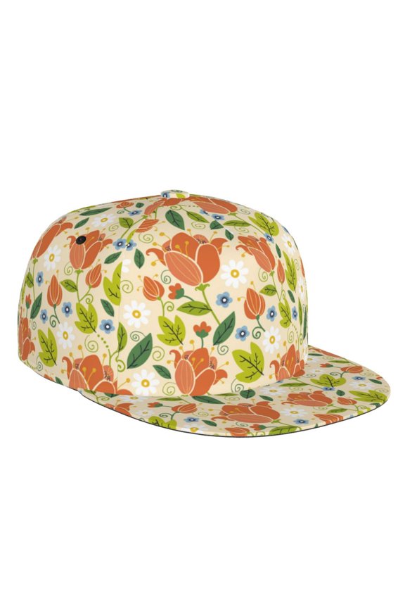 Flat Bill Trucker Hats for Women Men - rose daisy Adjustable Flat Baseball Cap Snapback Hats Dad Hats for Men
