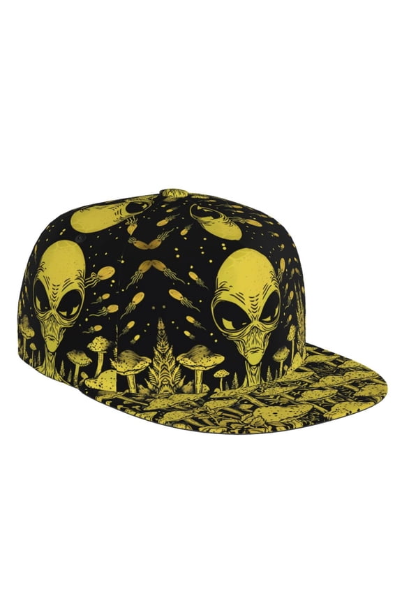 Flat Bill Trucker Hats for Women Men - saucerman Mushroom Forest Adjustable Flat Baseball Cap Snapback Hats Dad Hats for Men