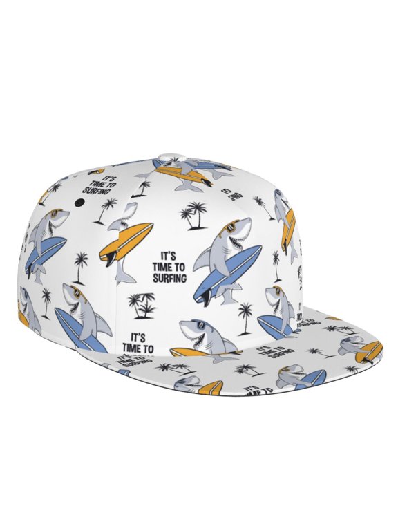 Flat Bill Trucker Hats for Women Men - shark surfing Adjustable Flat Baseball Cap Snapback Hats Dad Hats for Men