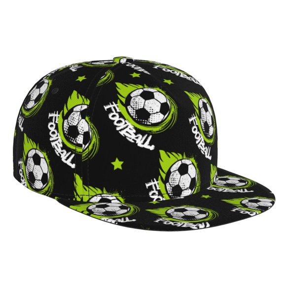 Flat Bill Trucker Hats for Women Men - soccer football ball cool black Adjustable Flat Baseball Cap Snapback Hats Dad Hats for Men