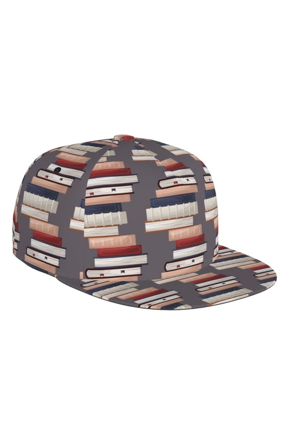 Flat Bill Trucker Hats for Women Men - stack books cute vintage print Adjustable Flat Baseball Cap Snapback Hats Dad Hats for Men