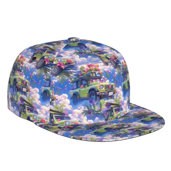 Flat Bill Trucker Hats for Women Men - summer style green SUV Adjustable Flat Baseball Cap Snapback Hats Dad Hats for Men