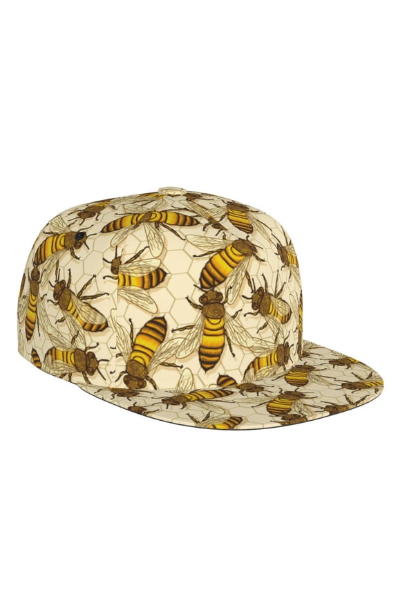Flat Bill Trucker Hats for Women Men - vintage honey bees honeycomb Adjustable Flat Baseball Cap Snapback Hats Dad Hats for Men