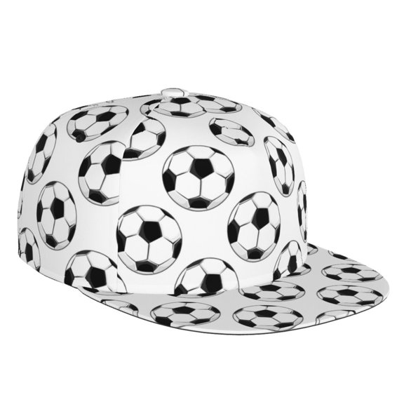 Flat Bill Trucker Hats for Women Men - white soccer balls football Adjustable Flat Baseball Cap Snapback Hats Dad Hats for Men