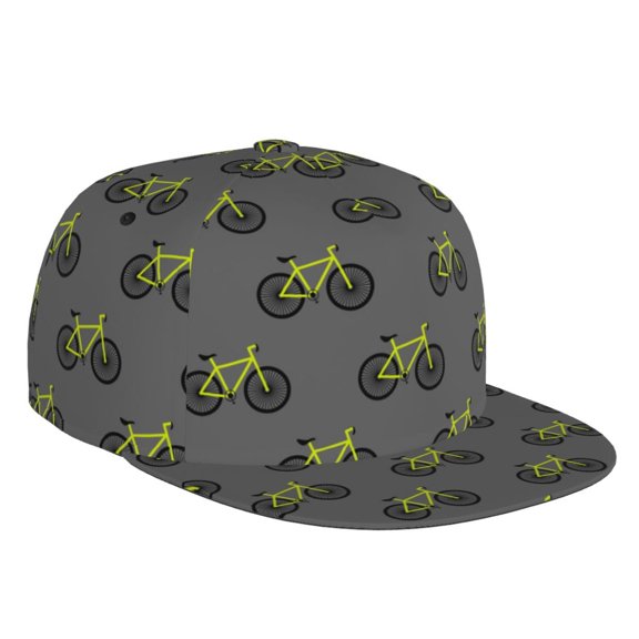Flat Bill Trucker Hats for Women Men - yellow Bike Pattern Adjustable Flat Baseball Cap Snapback Hats Dad Hats for Men