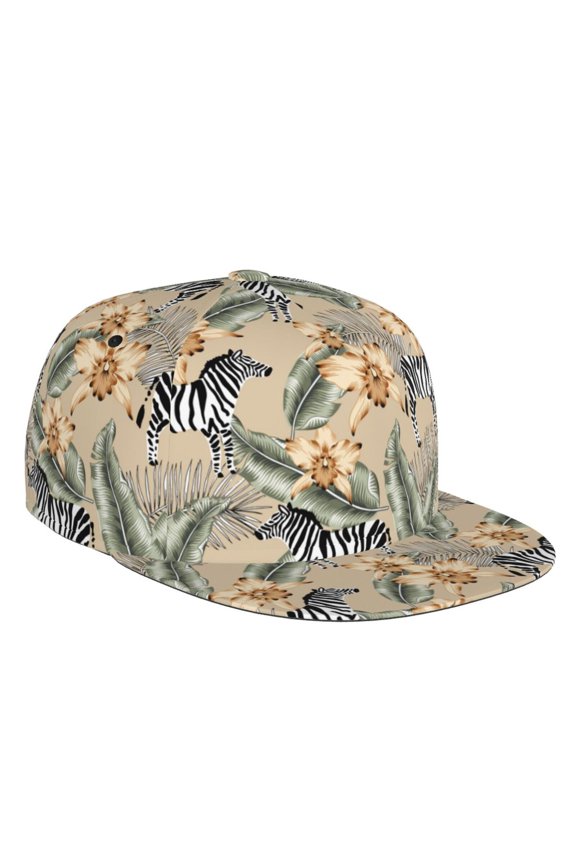 Flat Bill Trucker Hats for Women Men - zebra Tropical palm leave beige Adjustable Flat Baseball Cap Snapback Hats Dad Hats for Men