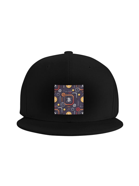 Flat Bill Visor Classic Snapback Hat Bitcoin Adjustable Baseball Cap for Men Women Black