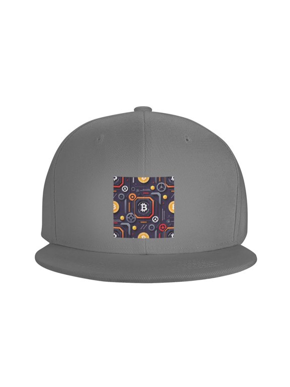Flat Bill Visor Classic Snapback Hat Bitcoin Adjustable Baseball Cap for Men Women Gray