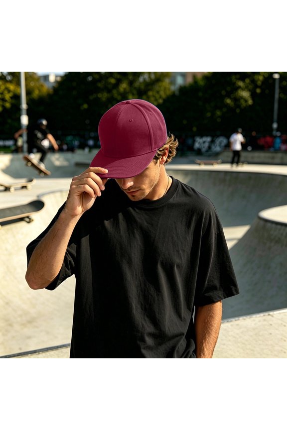 Flat Bill Visor Classic Snapback Hat Blank Baseball Cap (Red One Size)