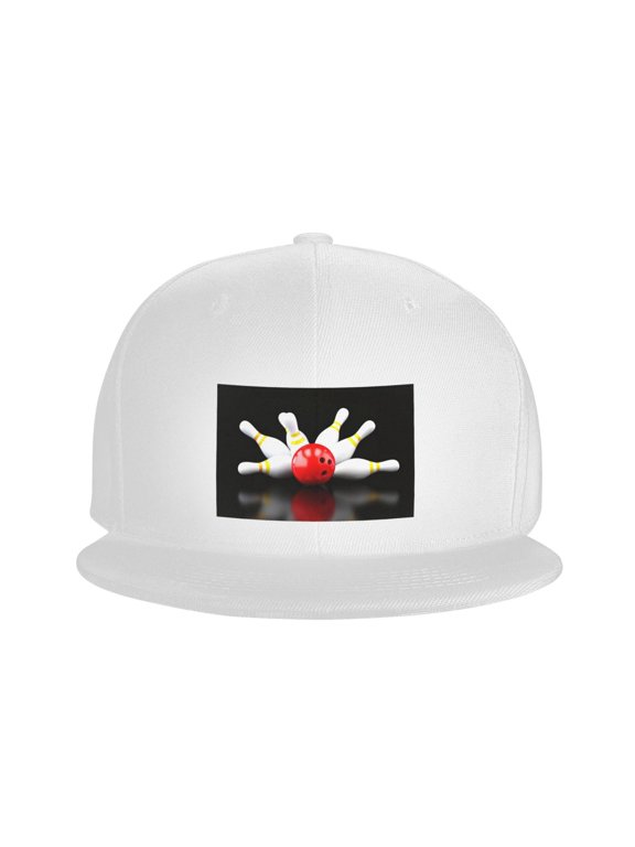 Flat Bill Visor Classic Snapback Hat Bowling Bottle Print Adjustable Baseball Cap for Men Women Black