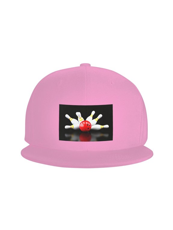 Flat Bill Visor Classic Snapback Hat Bowling Bottle Print Adjustable Baseball Cap for Men Women Pink