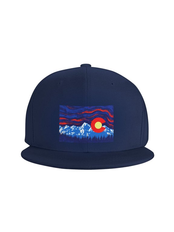 Flat Bill Visor Classic Snapback Hat Colorado Flag Art Adjustable Baseball Cap for Men Women Navy Blue
