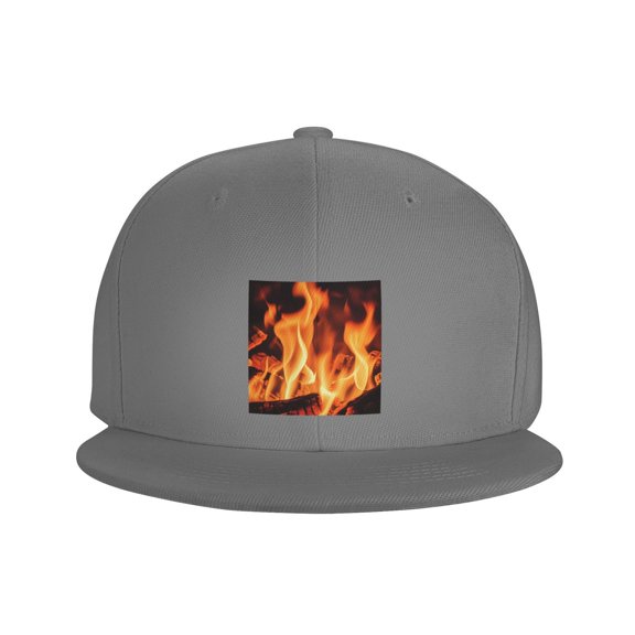 Flat Bill Visor Classic Snapback Hat Colorful Fire Flame Adjustable Baseball Cap for Men Women Gray