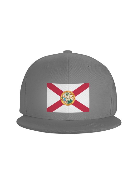 Flat Bill Visor Classic Snapback Hat Florida Flag Adjustable Baseball Cap for Men Women Gray