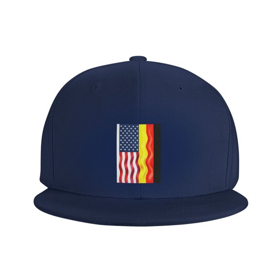 Flat Bill Visor Classic Snapback Hat German America Flag Adjustable Baseball Cap for Men Women Navy Blue