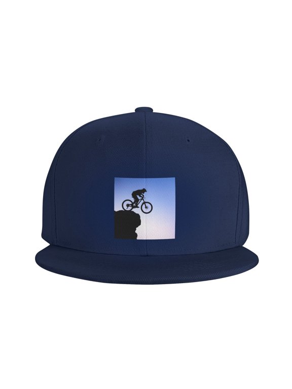 Flat Bill Visor Classic Snapback Hat Mountain Biking Adjustable Baseball Cap for Men Women Navy Blue