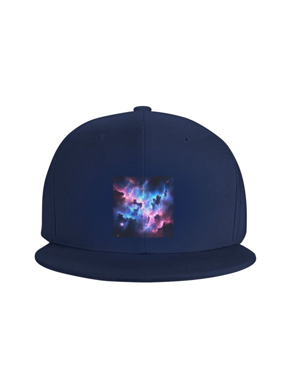 Flat Bill Visor Classic Snapback Hat Outer Space Galaxy Adjustable Baseball Cap for Men Women Navy Blue