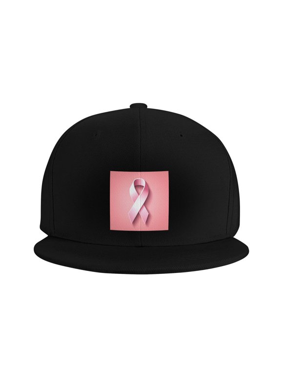 Flat Bill Visor Classic Snapback Hat Ribbon Breast Cancer Awareness Adjustable Baseball Cap for Men Women Black