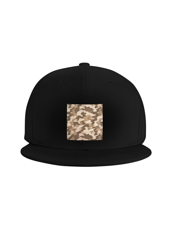 Flat Bill Visor Classic Snapback Hat Us Desert Camouflage Texture Adjustable Baseball Cap for Men Women Black