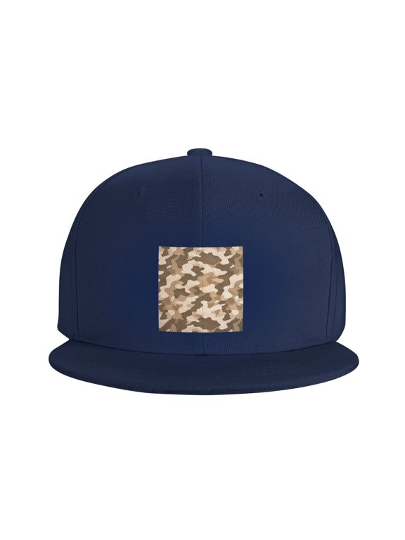 Flat Bill Visor Classic Snapback Hat Us Desert Camouflage Texture Adjustable Baseball Cap for Men Women Navy Blue