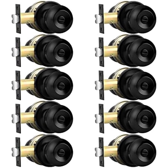 Flat Black Ball Privacy Door Knobs, Interior Bedroom Bathroom Door Handles Keyless Round Bed/Bath Locksets (10 Pack)