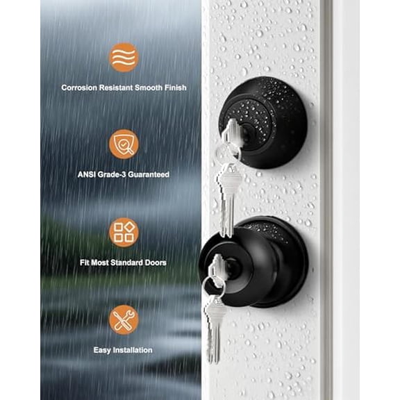 Flat Black Entry Door Knob and Single Cylinder Deadbolt Set, Keyed Alike, 1Pack