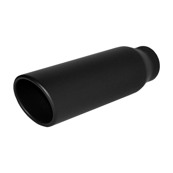Flat Black Exhaust Tip Long 2.5" Inlet 3.5" Outlet 12" L Rolled Angle Cut
