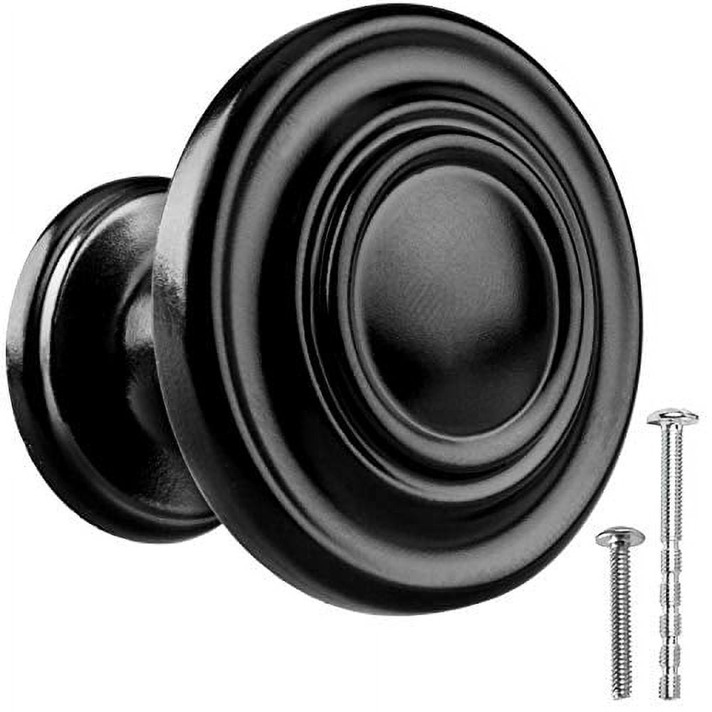 Flat Black Kitchen Knobs Round Ringed Drawer Handles 25