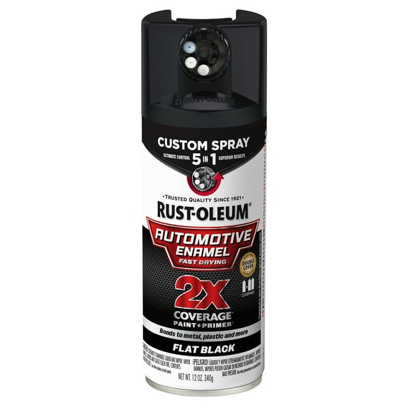Flat Black, Rust-Oleum 2X Automotive Enamel 5 in 1 Spray Paint, 12 oz, 394896