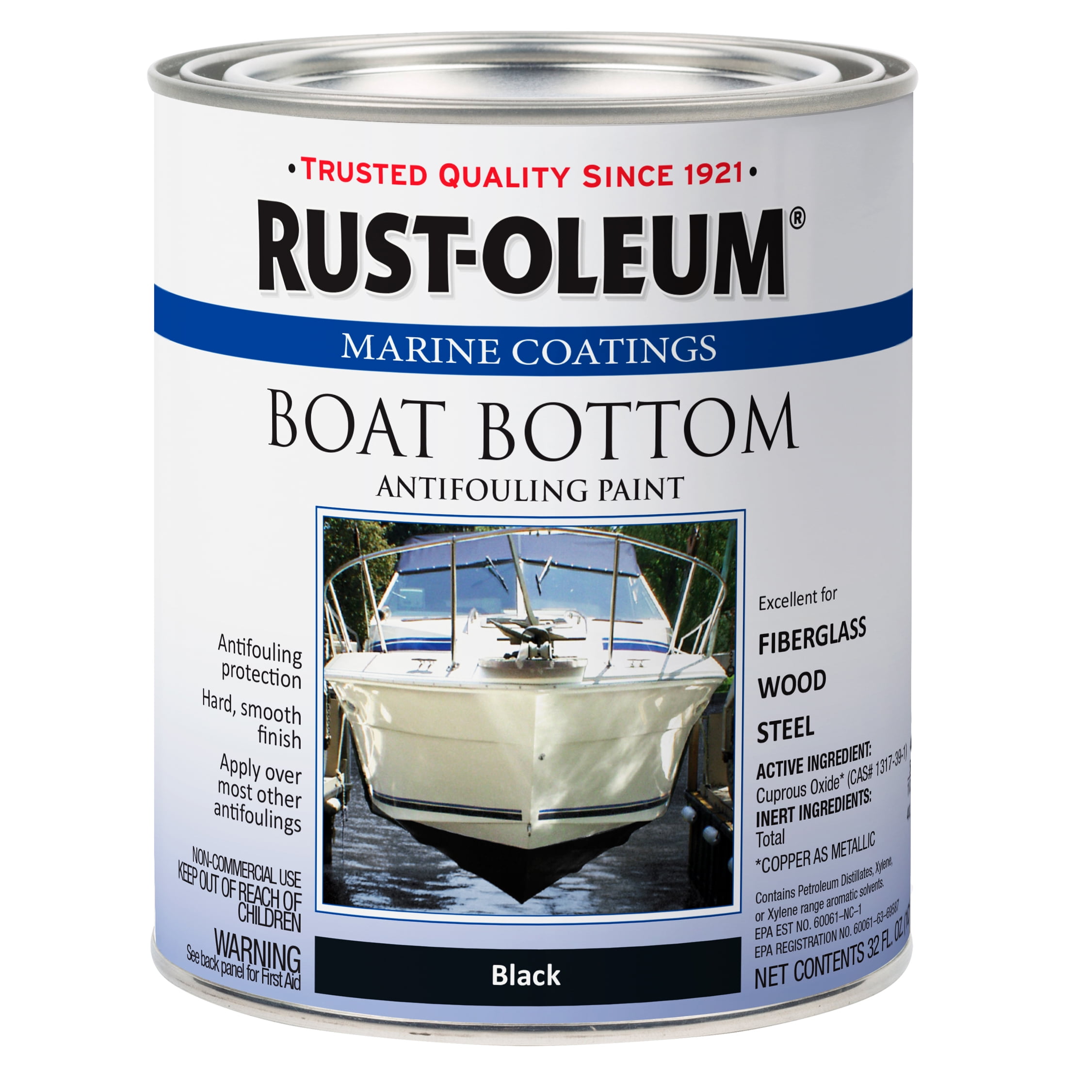 Flat Black, Rust-Oleum Marine Coatings Boat Bottom Antifouling Paint, Quart, 4 Pack