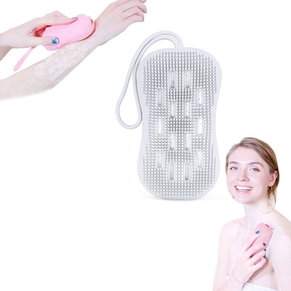 Flat Body Scrubber, Exfoliating Silicone Loofah Body Scrubber for Use In Shower, Silicone Bath Body Brush for Showering with Built-in Shower Loofah Sponge for Cleanses, Massages, Skin Care