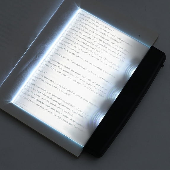 Flat Book Light Page Book Light for Reading in Bed at Night Clear LED Book Full Page Light Illuminator Panel Plate Lamp Board Wireless 6.7"x5.7" Black