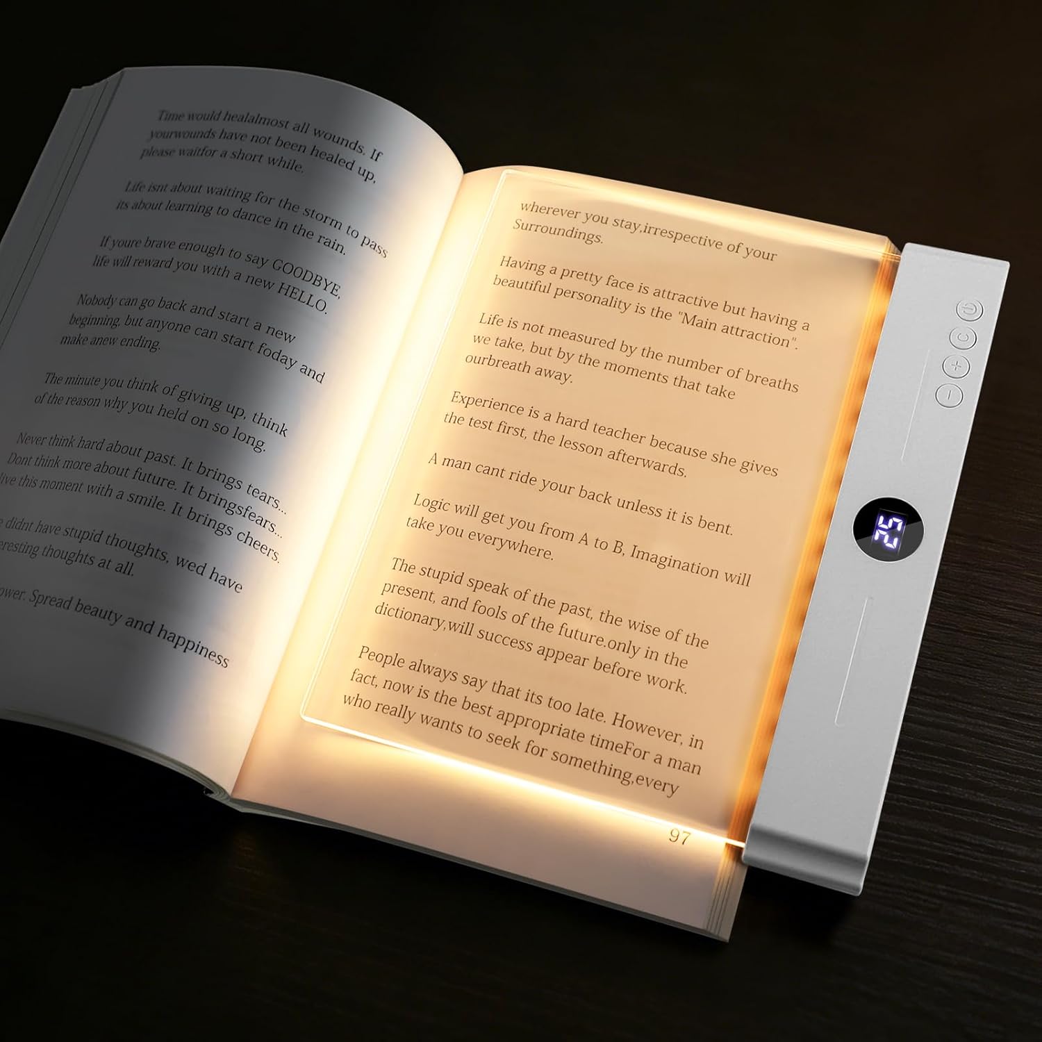 Flat Book Light, Rechargeable Clear LED Reading Light, Dimmable Full ...