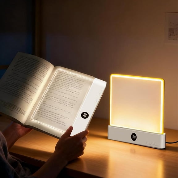 Flat Book Light, Rechargeable LED Reading Lamp with 3 Colors & Timer, Dimmable Full Page Panel Light for Reading in Bed at Night, Portable Book Lights for Bedside
