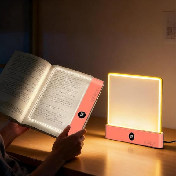 Flat Book Light, Rechargeable LED Reading Lamp with 3 Colors & Timer, Dimmable Full Page Panel Light for Reading in Bed at Night, Portable Book Lights for Bedside