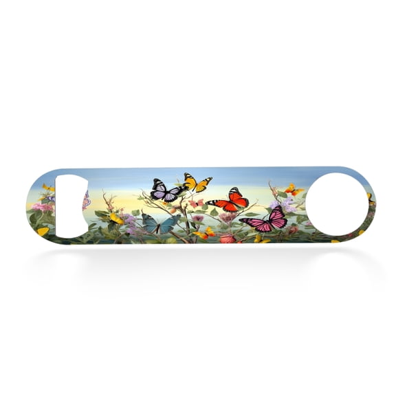 Flat Bottle Opener Heavy Duty Stainless Steel Bottle Opener Beer Flask Tools for Kitchen Bar Restaurant, 7 Inch - Butterflies Flying Among The Branches and Flowers