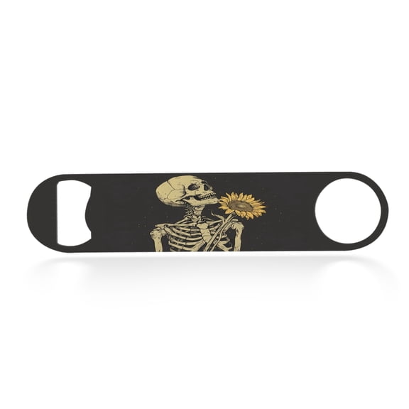 Flat Bottle Opener Heavy Duty Stainless Steel Bottle Opener Beer Flask Tools ​for Kitchen Bar Restaurant, 7 Inch - Skeleton Embracing A Sunflower in A Dark Canvas