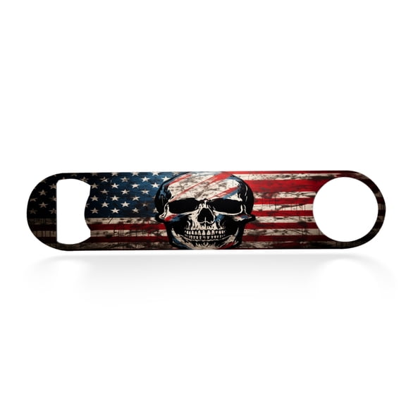 Flat Bottle Opener Heavy Duty Stainless Steel Bottle Opener Beer Flask Tools for Kitchen Bar Restaurant, 7 Inch - Skull Painted on American Flag Background