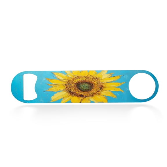 Flat Bottle Opener Heavy Duty Stainless Steel Bottle Opener Beer Flask Tools ​for Kitchen Bar Restaurant, 7 Inch - The Striking Allure of A Sunflower in Thick Paint Texture