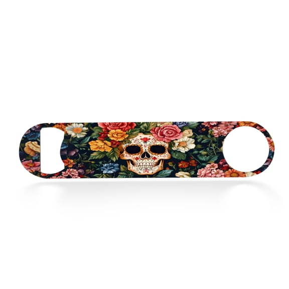 Flat Bottle Opener Heavy Duty Stainless Steel Bottle Opener Beer Flask Tools for Kitchen Bar Restaurant, 7 Inch - Sugar Skull with Floral Adornments