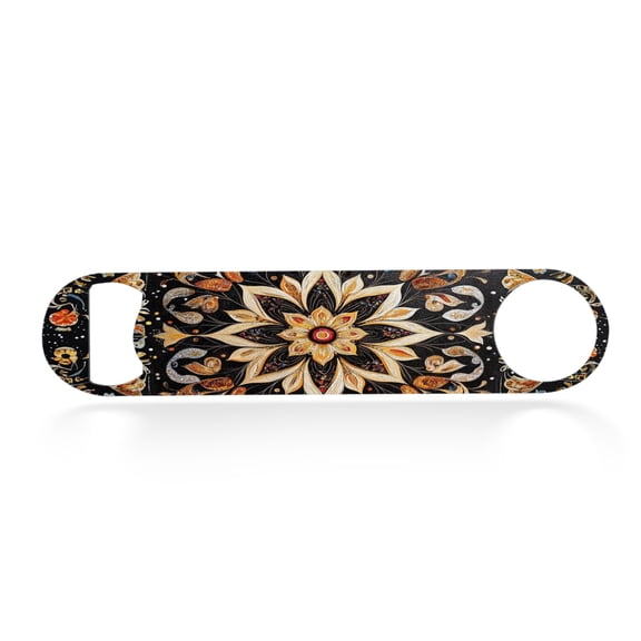 Flat Bottle Opener Heavy Duty Stainless Steel Bottle Opener Beer Flask Tools ​for Kitchen Bar Restaurant, 7 Inch - Symmetrical Gold Flower Pattern