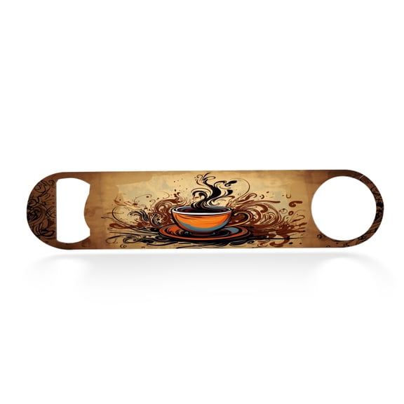 Flat Bottle Opener Heavy Duty Stainless Steel Bottle Opener Beer Flask Tools for Kitchen Bar Restaurant, 7 Inch - Vector Illustration of Steaming Coffee Cup